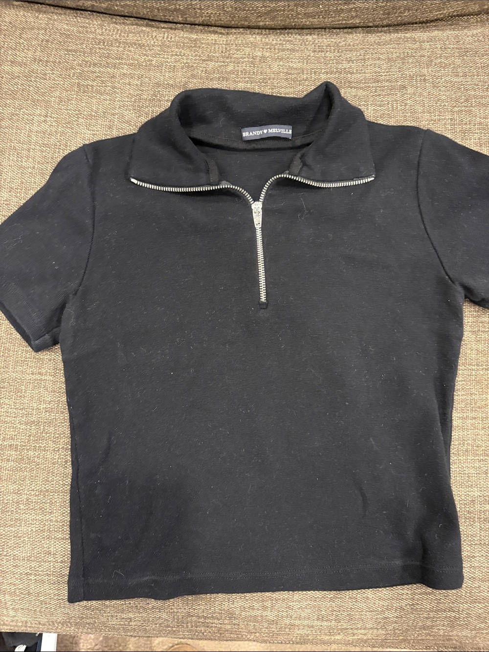 Brandy Melville Black Short-Sleeve Half-Zip Top